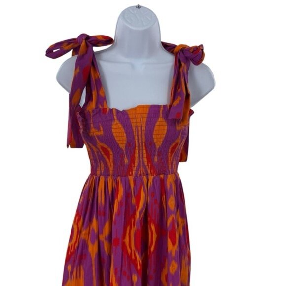Sheridan French NEW Kelly Maxi Bow Dress in Sunset Ikat Purple Orange Size XL - Picture 3 of 9